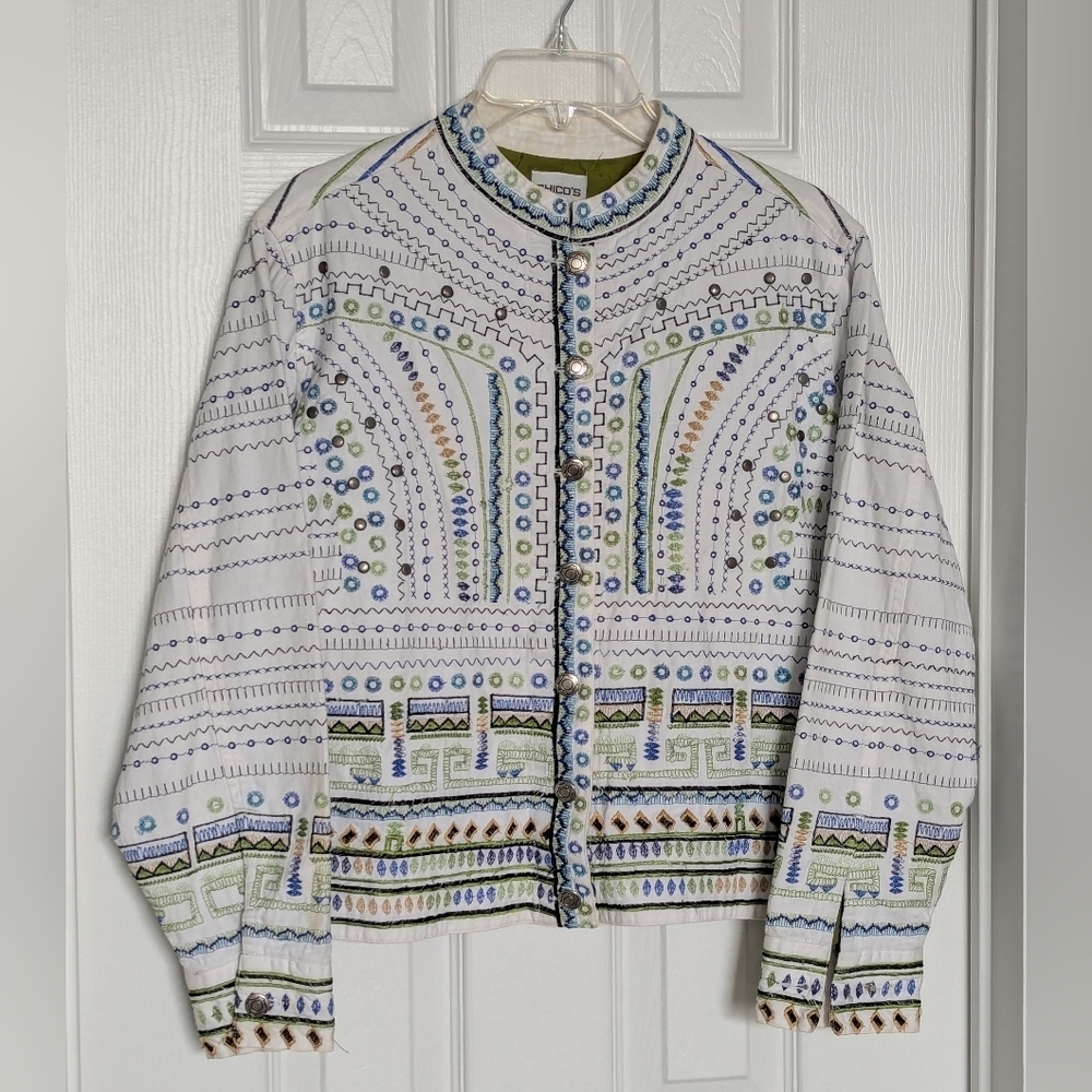 Chico's Women's Embroidered & Studded Thebes Parisian Lined Blazer/Jacket/Top